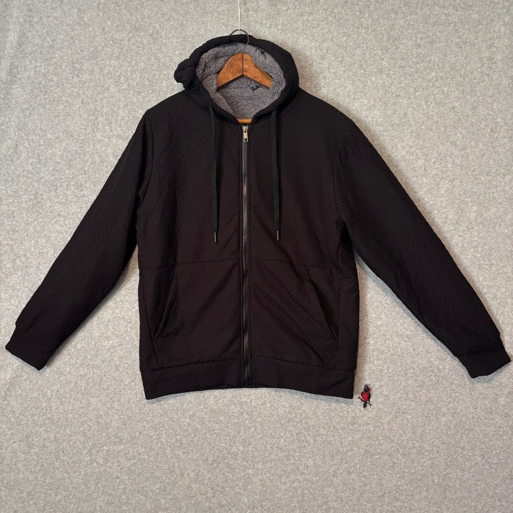 Original Deluxe Men's Small Black Hoodie Jacket Textured Sherpa Lined Full Zip